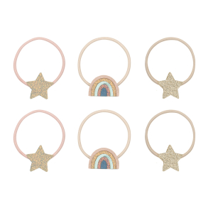 Mimi & Lula - 6 hårelastikker - Rainbow & Star Celeste