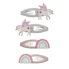 Mimi & Lula - 4 Hårspænder - Unicorn and Rainbow