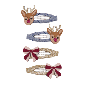 Mimi & Lula - 4 Hårspænder - Rudolph and Bow Christmas