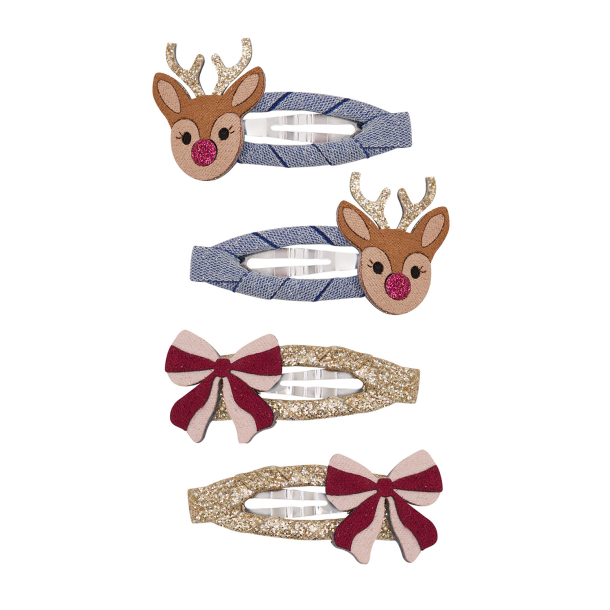 Mimi &amp; Lula - 4 Hårspænder - Rudolph and Bow Christmas