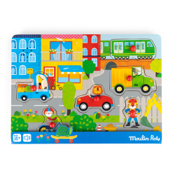 Moulin Roty - Knoppuslespil med lyd 6 brk - Byen - Les Popipop