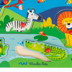 Moulin Roty - Knoppuslespil med lyd 6 brk - Dyr - Les Toupitis