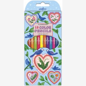 eeBoo - 12 farveblyanter - Hearts & Birds - Neon