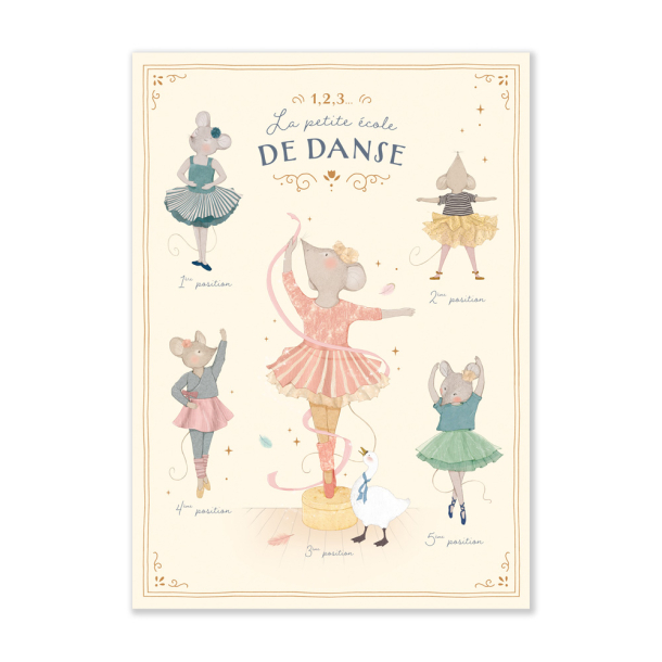 Moulin Roty - Plakat med dansemus 50x70 cm - La Petite Ecole de Danse