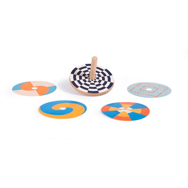 Optical illusion wooden spinning top