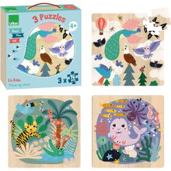 Vilac - Puslespil 3x16 brk - I luften i vandet og p&#229; jorden