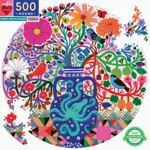 eeBoo - Rundt puslespil 500 brk - Birds and Flowers