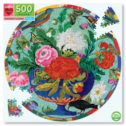 eeBoo - Rundt puslespil 500 brk - Broderi blomster &amp; fugl