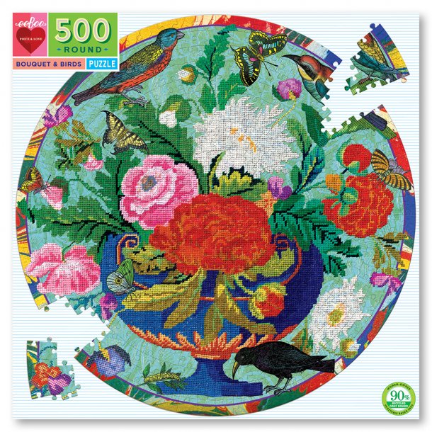 Round puzzle 500 pcs - Bouquet & Birds