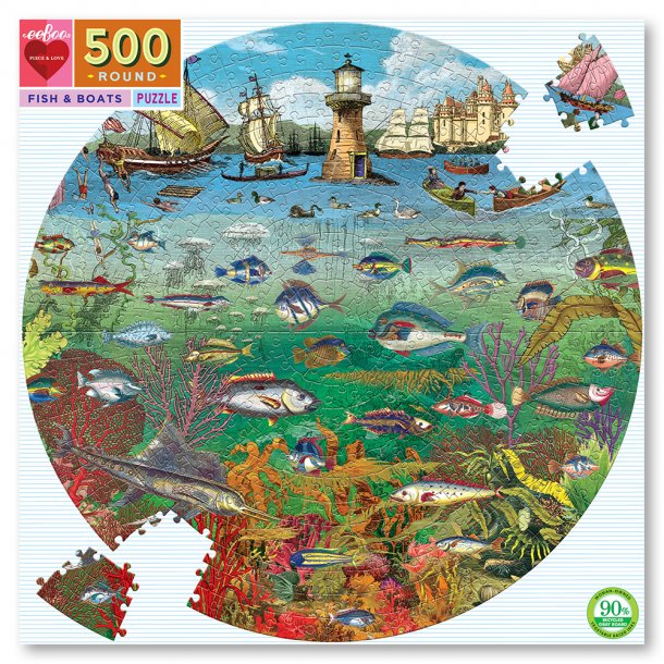 eeBoo - Rundt Puslespil 500 brk - Fisk &amp; b&#229;de