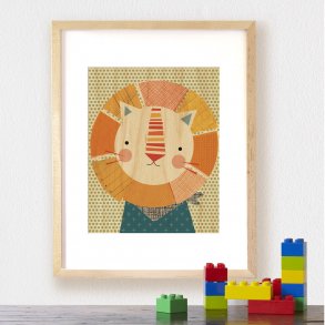 Petit Collage - Stort print på træ - Løve