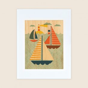 Petit Collage - Stort print på træ - I vandet