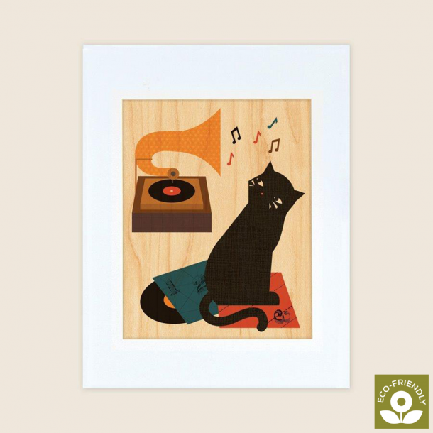 Petit Collage - Stort print p&#229; tr&#230; - Musik kat