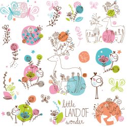 RoomMates - Wallstickers - Zutano dyr og blomster