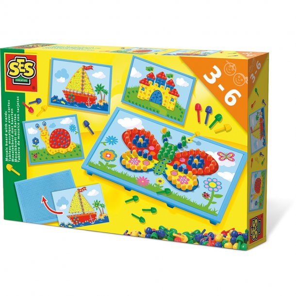 Mosaic pin board with illustrated cards